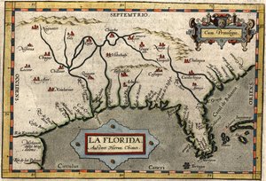 Karta över Florida, ca 1584 (handfärgad gravyr)